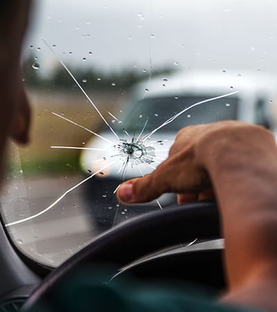 Broken windshield of a car